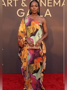 andrea iyamah Shoulder Pleated Dress in Bold Abstract Print